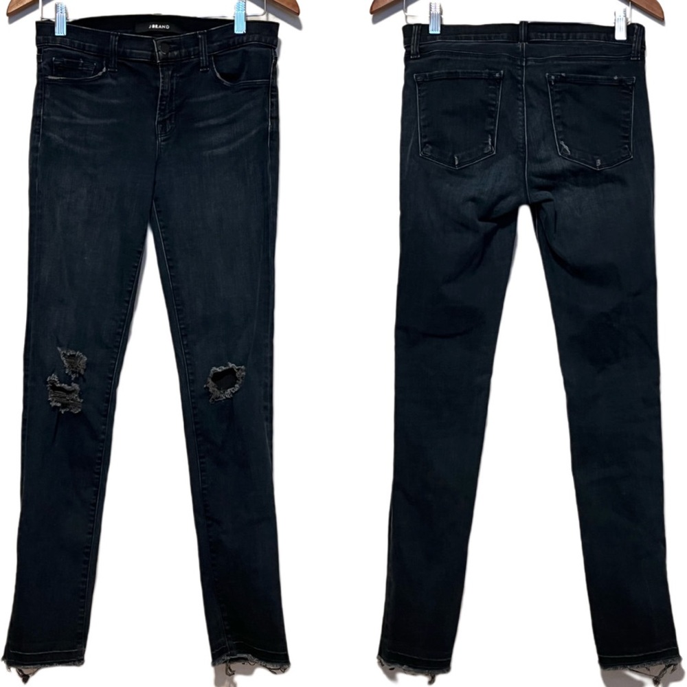 J BRAND 👖 Mid-Rise Dark Wash Distressed Denim